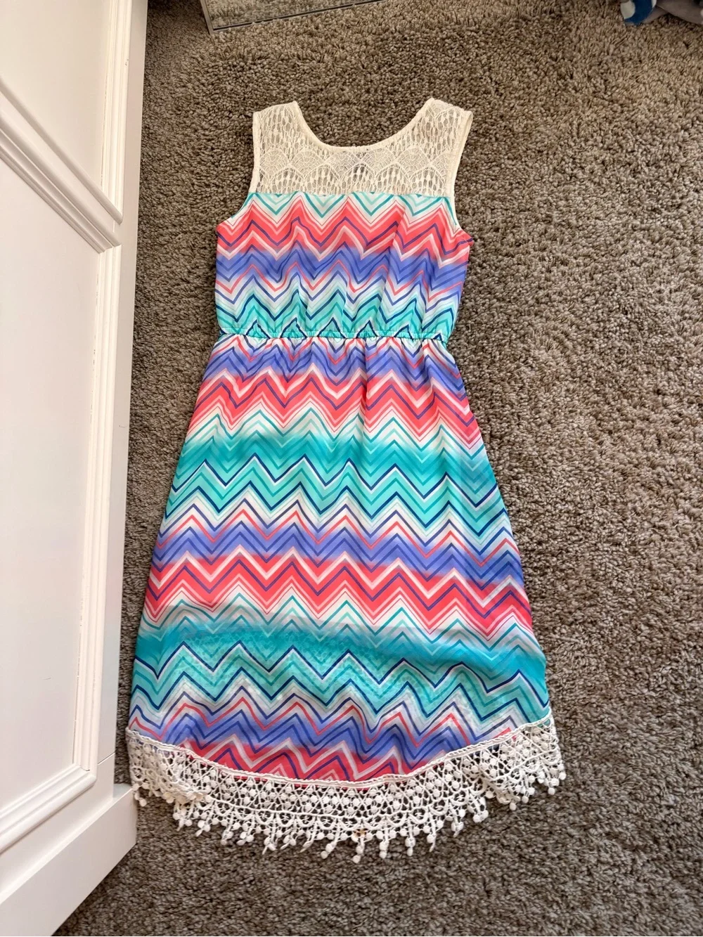 Lilt Multicolor Chevron Lace-Trim Sleeveless Dress